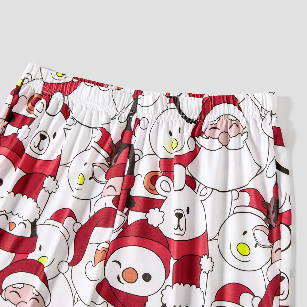 Christmas Santa and Snowman Print Family Matching Short-sleeve Tops and Shorts Pajamas Sets (Flame Resistant)  big image 18