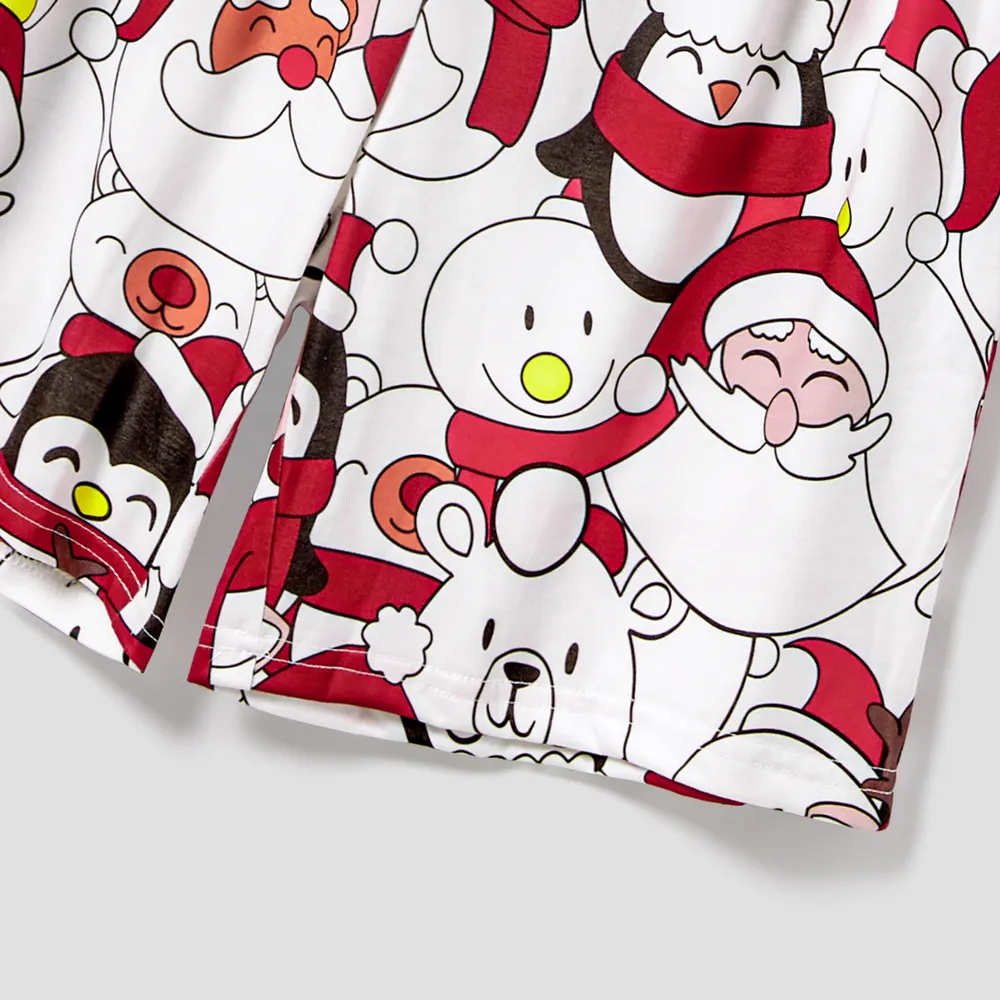 Christmas Santa and Snowman Print Family Matching Short-sleeve Tops and Shorts Pajamas Sets (Flame Resistant)  big image 12