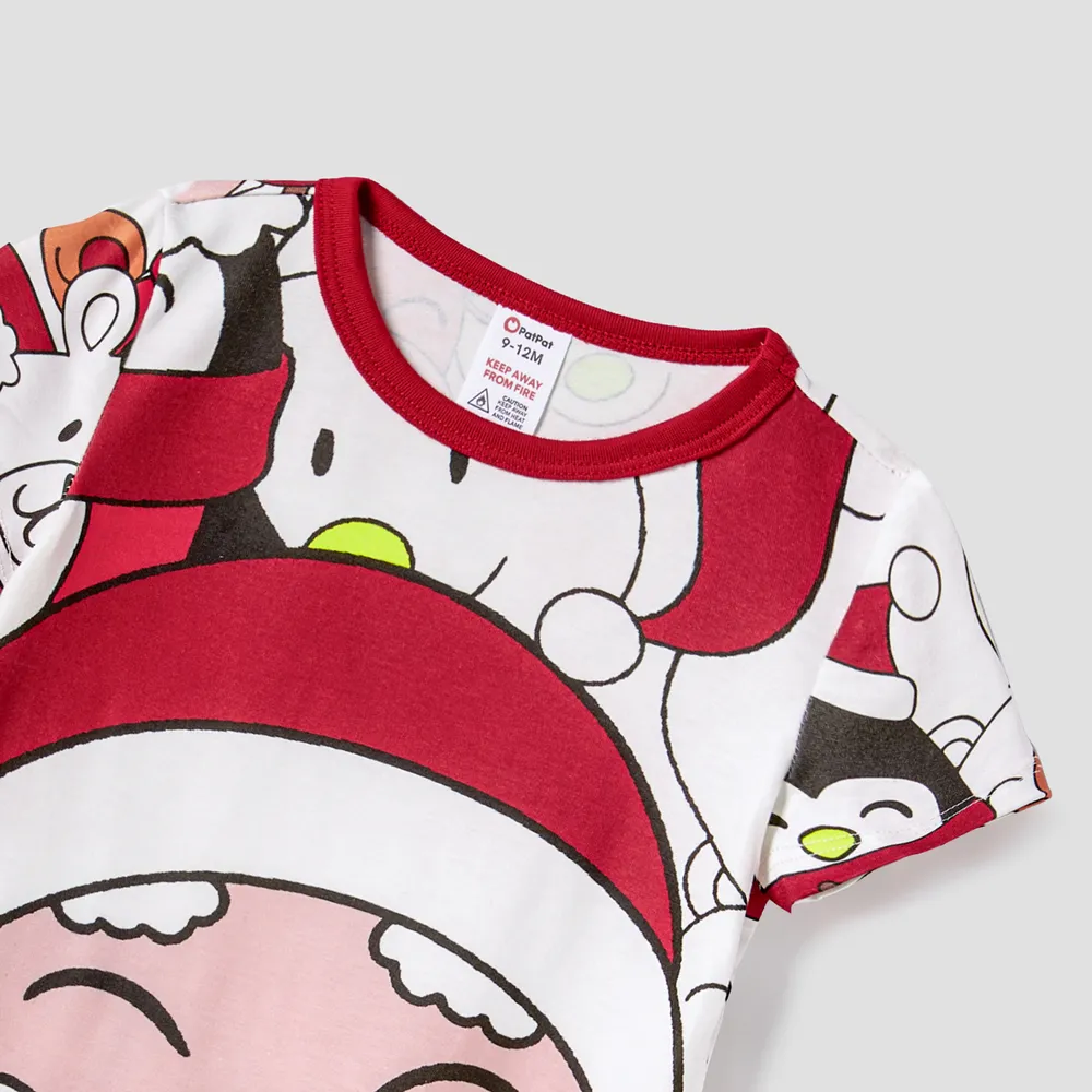 Christmas Santa and Snowman Print Family Matching Short-sleeve Tops and Shorts Pajamas Sets (Flame Resistant)  big image 11