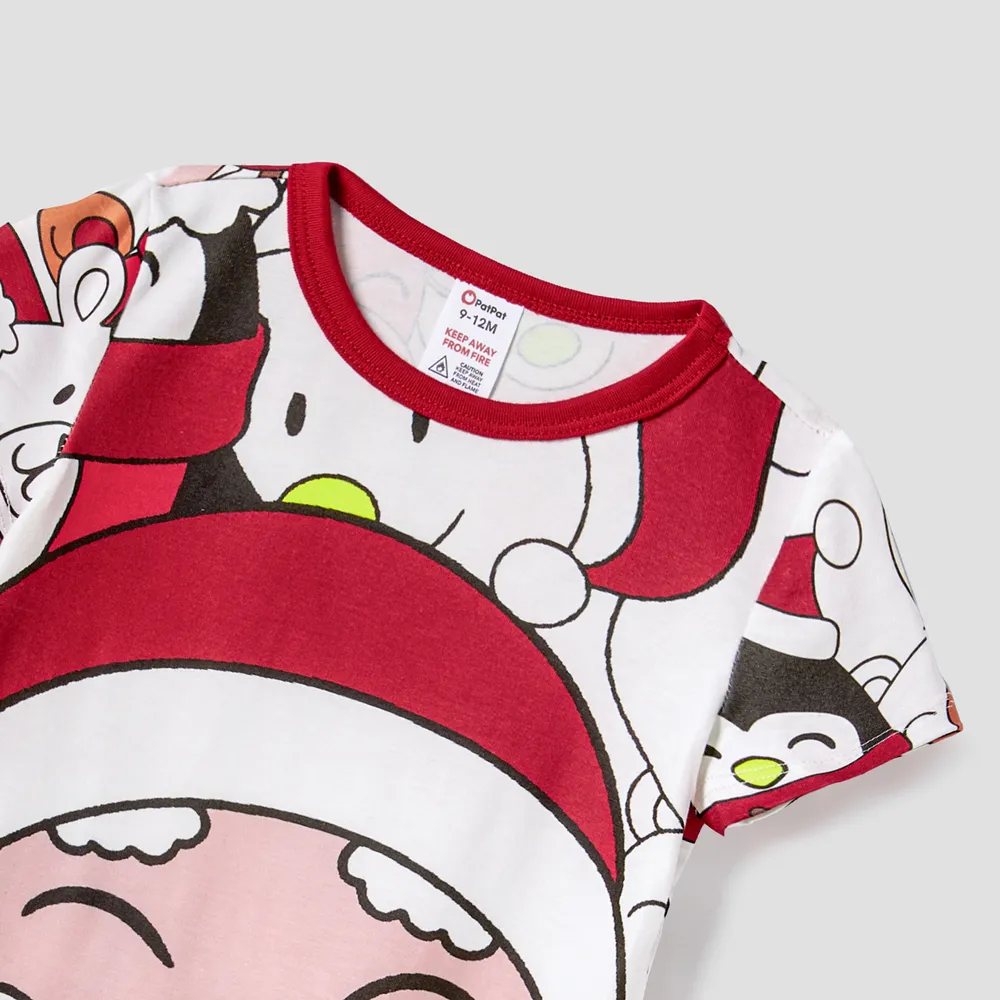 Christmas Santa and Snowman Print Family Matching Short-sleeve Tops and Shorts Pajamas Sets (Flame Resistant) big image 11