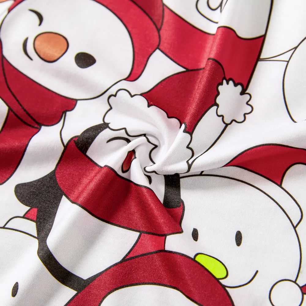 Christmas Santa and Snowman Print Family Matching Short-sleeve Tops and Shorts Pajamas Sets (Flame Resistant)  big image 7