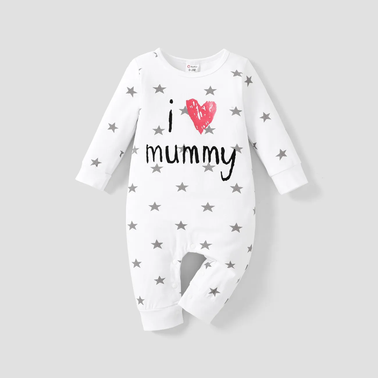 Baby Boy/Girl 95% Cotton Long-sleeve Love Heart Letter Print Stars/Striped Jumpsuit  big image 1