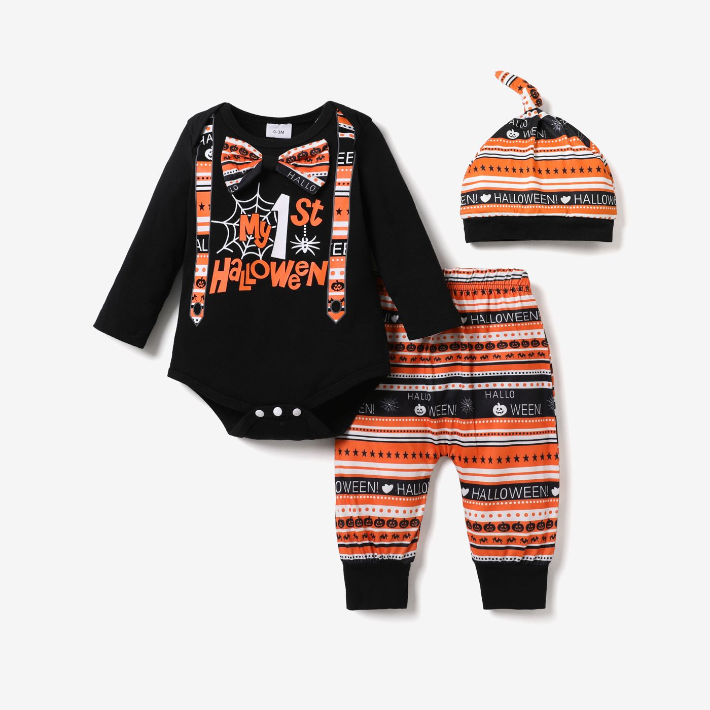 3pcs Medium Thickness Long Sleeve Halloween Childlike Style Baby Boy Cotton Set