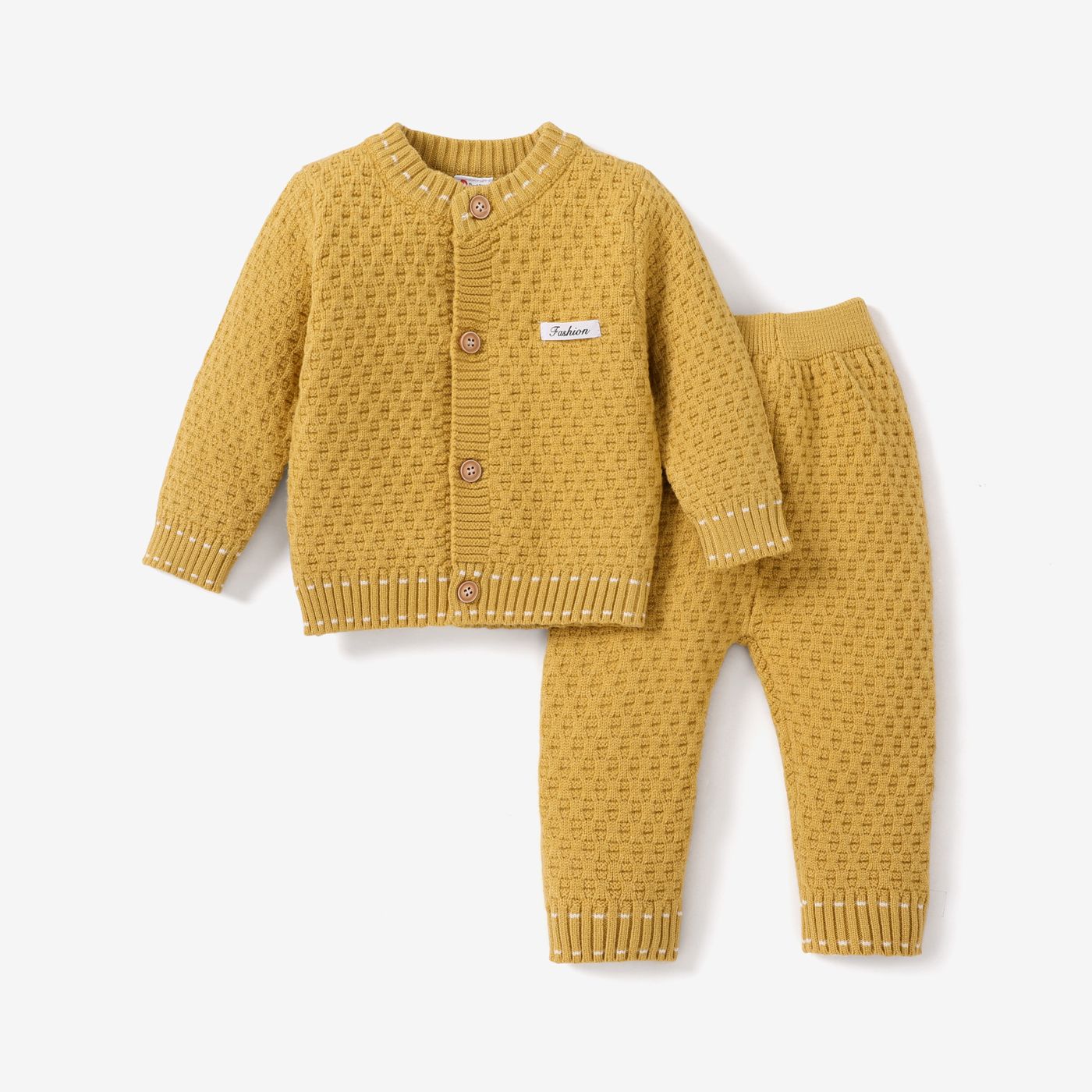 2PCS Baby Boy/Girl Basic Textured Sweater Cardigan And Pants Sets