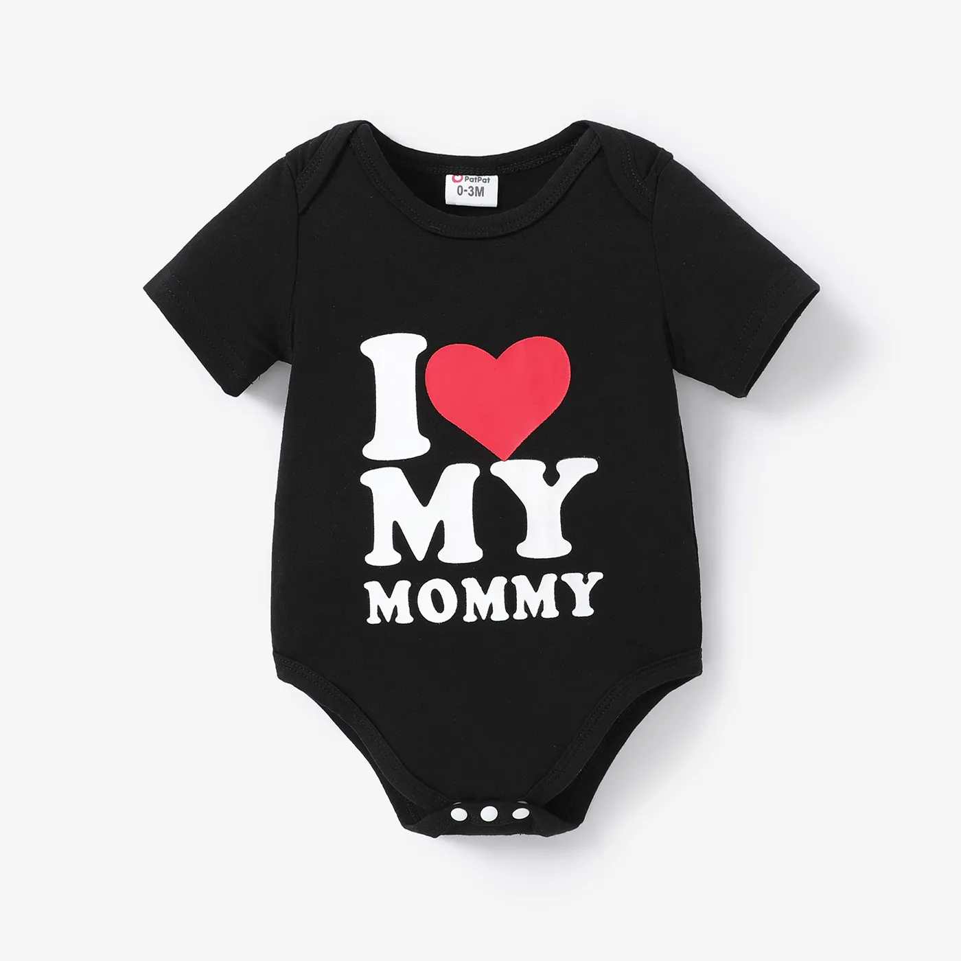 Baby Boy/Girl Heart & Letter Print Short-sleeve Romper Black big image 1