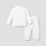2pcs Teddy and Heart Applique Knitted Turtleneck Long-sleeve White Baby Set White image 4