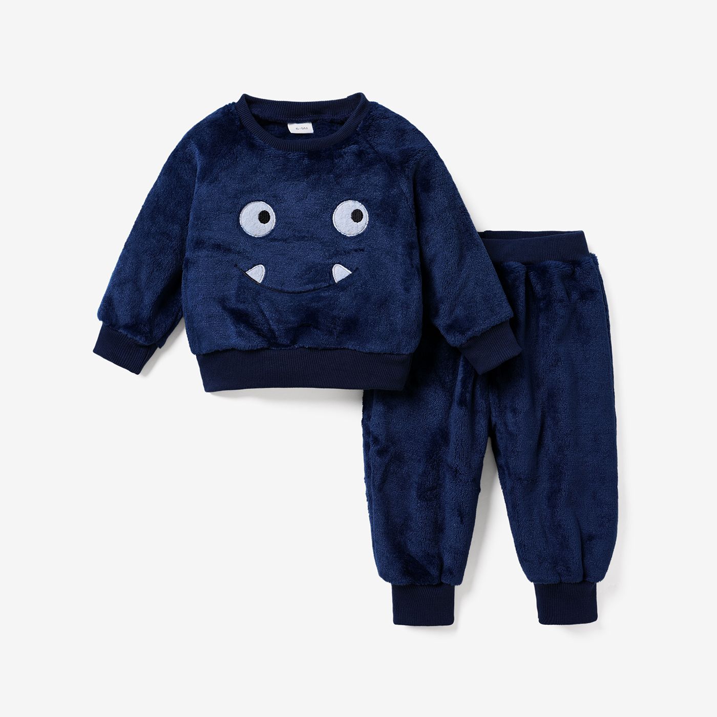 2pcs Baby Cartoon Animal Embroidered Long-sleeve Velvet Pullover Set