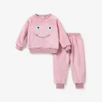 2pcs Baby Cartoon Animal Embroidered Long-sleeve Velvet Pullover Set Coral