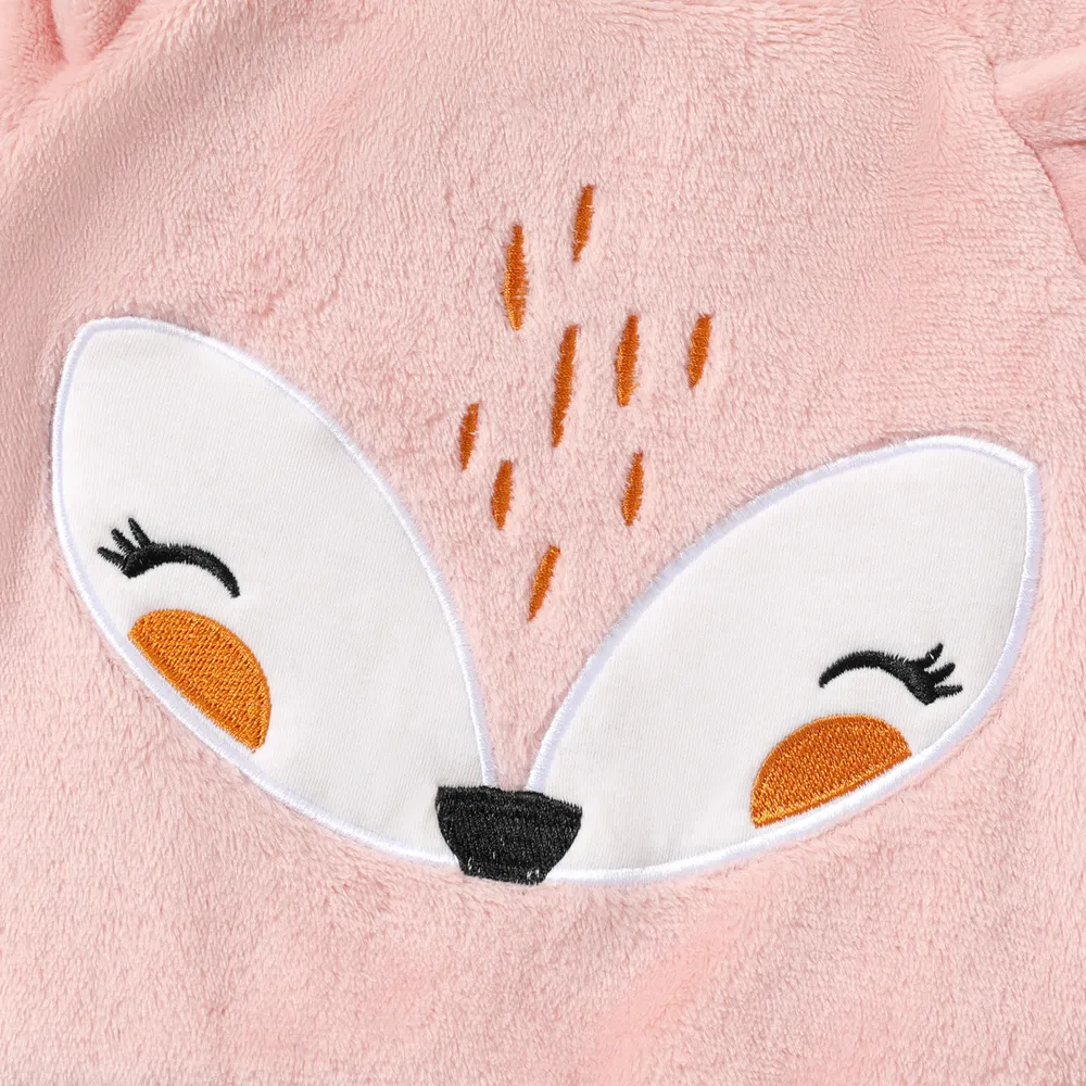 2pcs Baby Girl Fox Ears Design Embroidered Fleece Long-sleeve Pullover and Pants Set big image 2