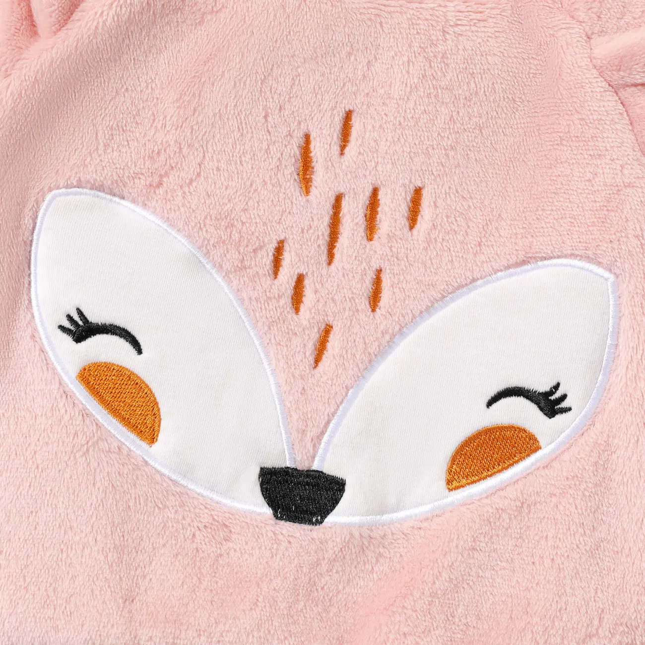 2pcs Baby Girl Fox Ears Design Embroidered Fleece Long-sleeve Pullover and Pants Set Pink big image 1