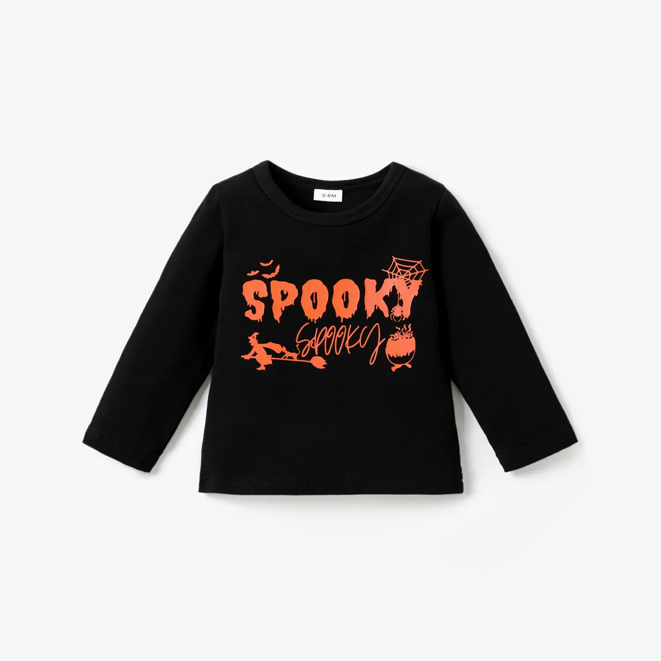 Baby Boy Halloween Childlike Letter Long Sleeve Top/Tee Black big image 1