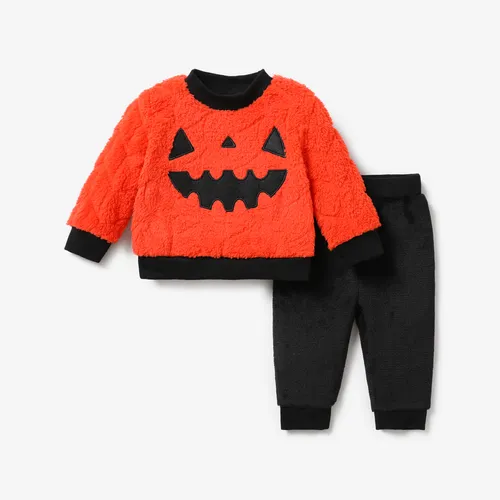 2pcs Baby Girl/Boy Halloween Flannel Long Sleeve Set 