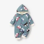 Baby Boy/Girl Long-sleeve Fox Print Hooded Fleece Lined Jumpsuit Bluish Grey