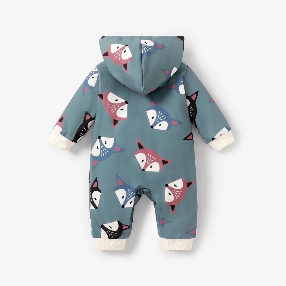 Baby Boy/Girl Long-sleeve Fox Print Hooded Fleece Lined Jumpsuit  big image 2