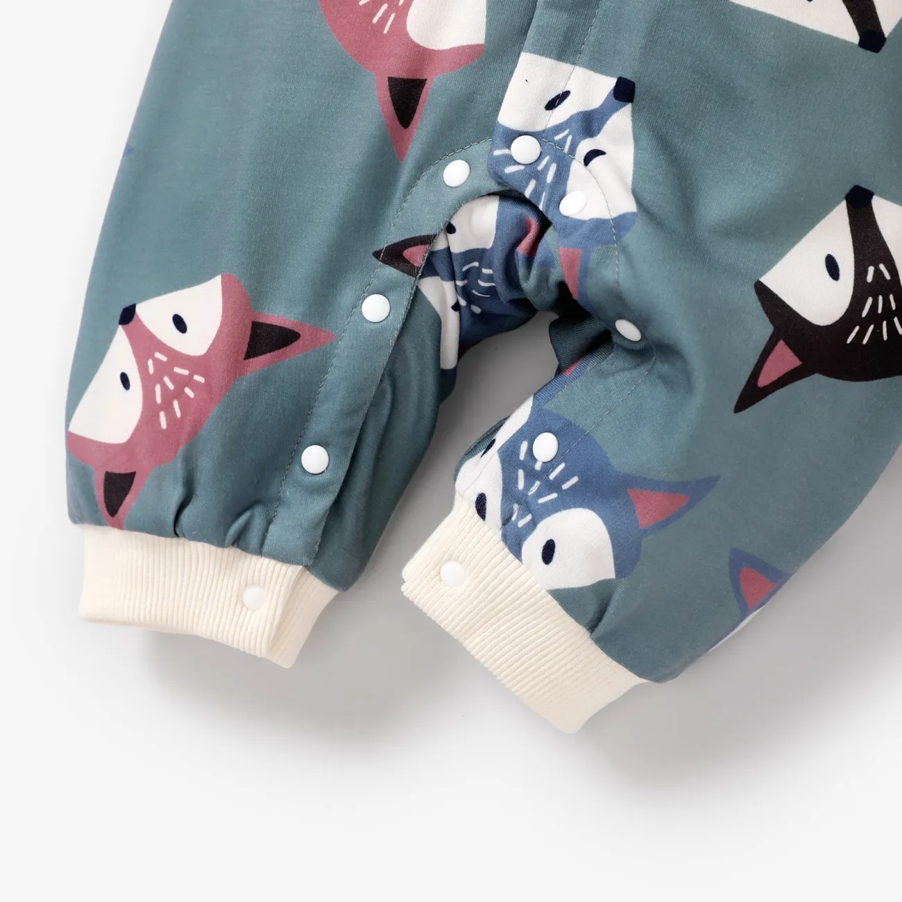 Baby Boy/Girl Long-sleeve Fox Print Hooded Fleece Lined Jumpsuit Bluish Grey big image 1