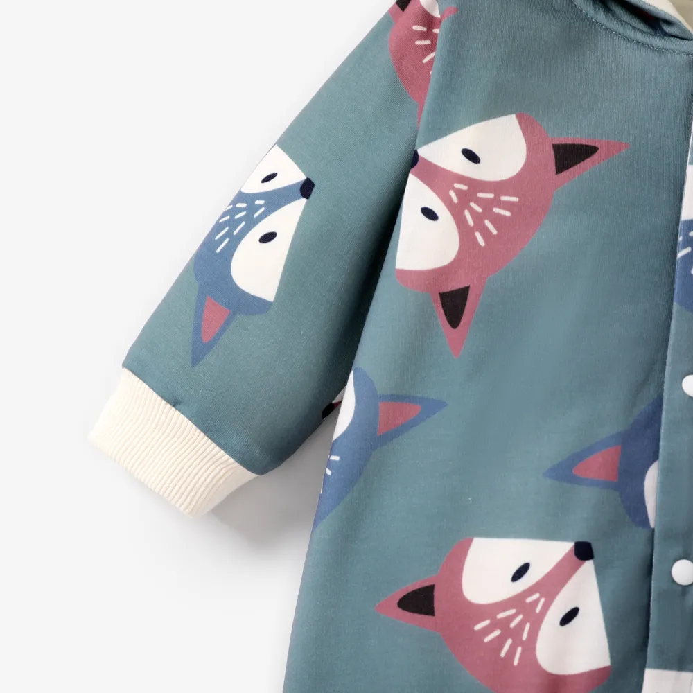 Baby Boy/Girl Long-sleeve Fox Print Hooded Fleece Lined Jumpsuit  big image 4