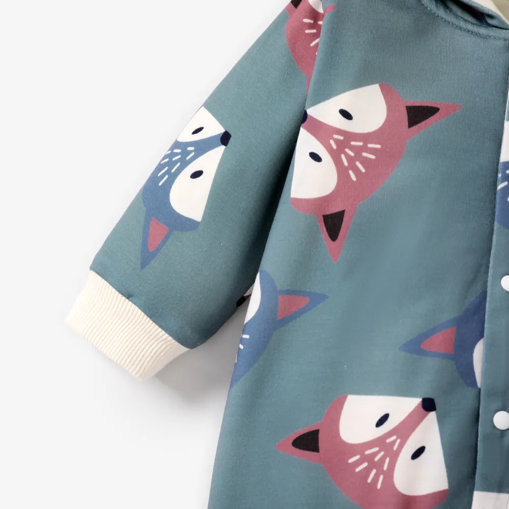 Baby Boy/Girl Long-sleeve Fox Print Hooded Fleece Lined Jumpsuit big image 4