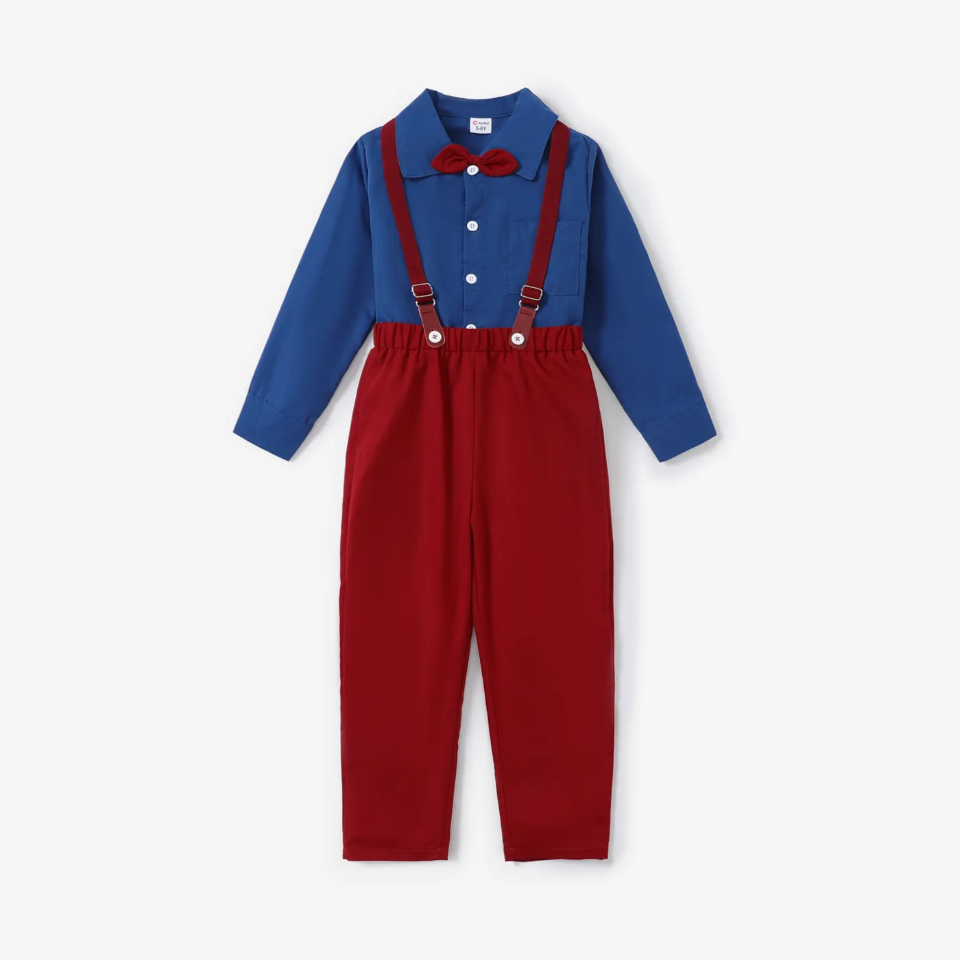 2PCS Kid Boy Button Design Shirt&Overalls Set