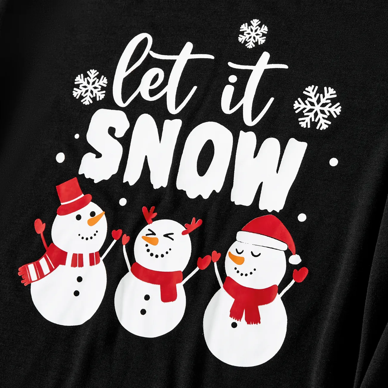 Christmas Letter and Snowman Print Family Matching Pajamas Sets (Flame Resistant) Black big image 1