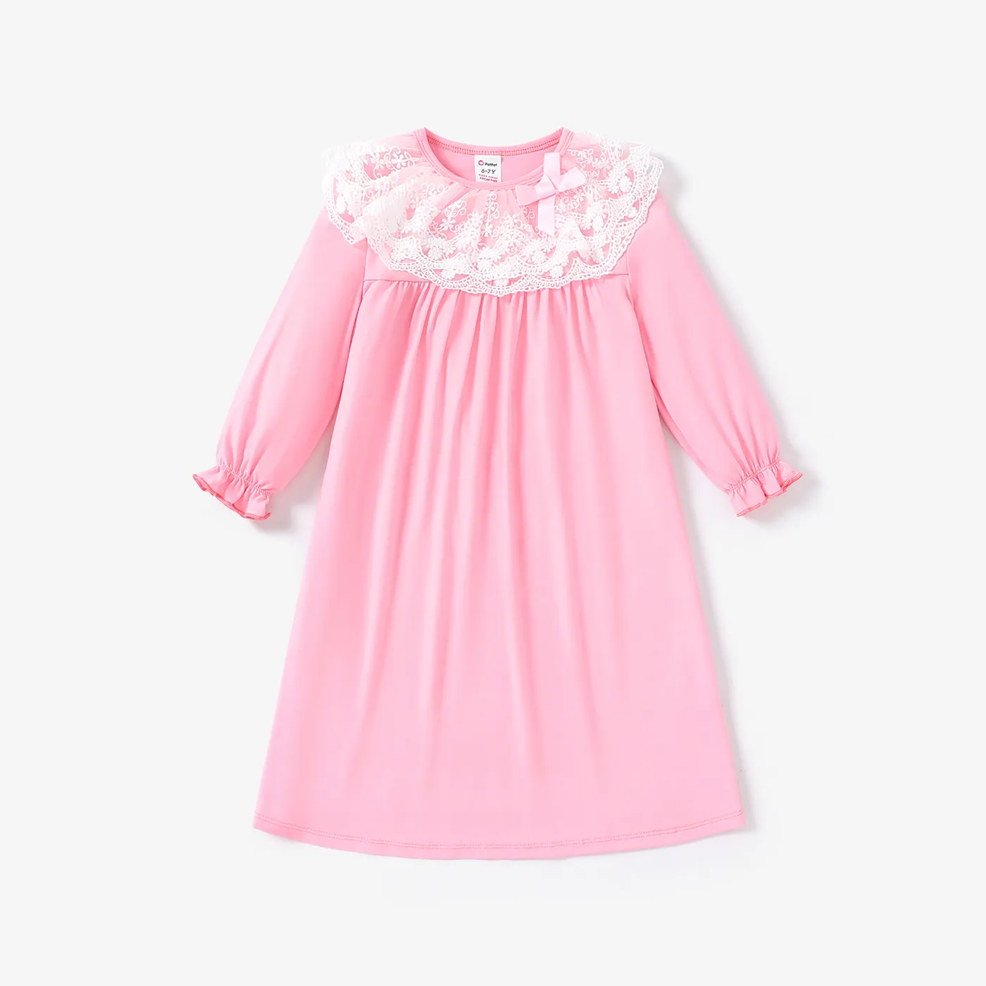 Toddler / Kid Girl Solid Lace Rockle Robe à Manches Longues