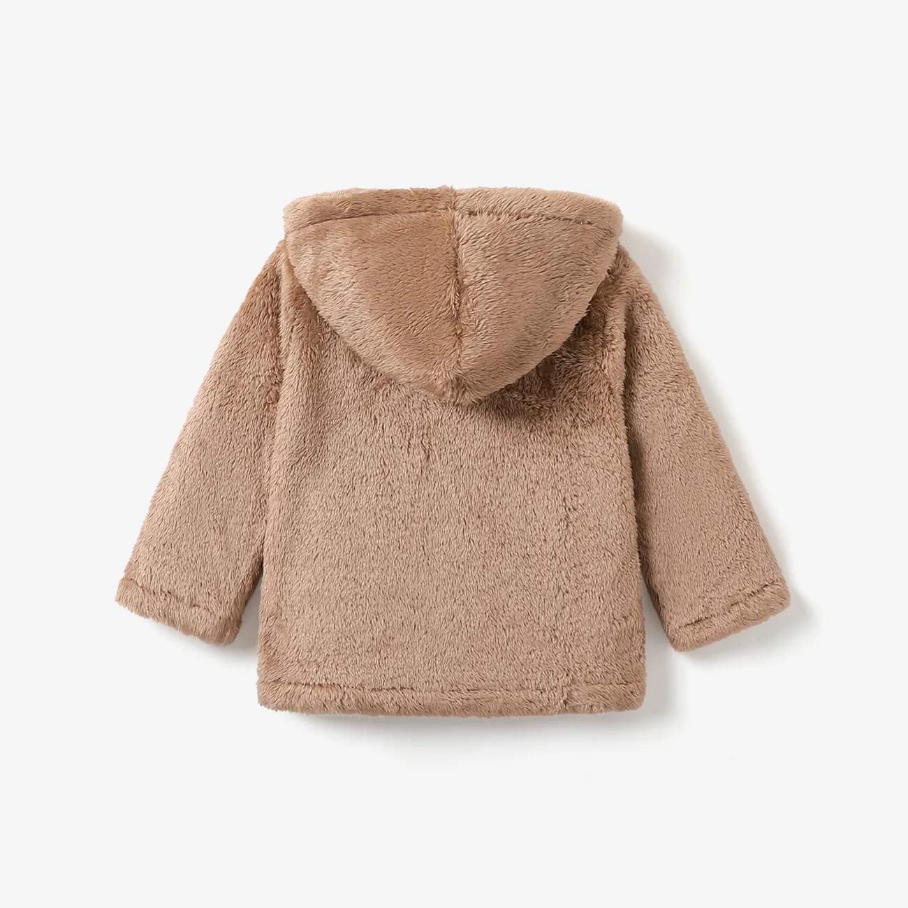 Toddler Girl/Boy Basic Solid Color Polar Fleece Hooded Coat Brown big image 1