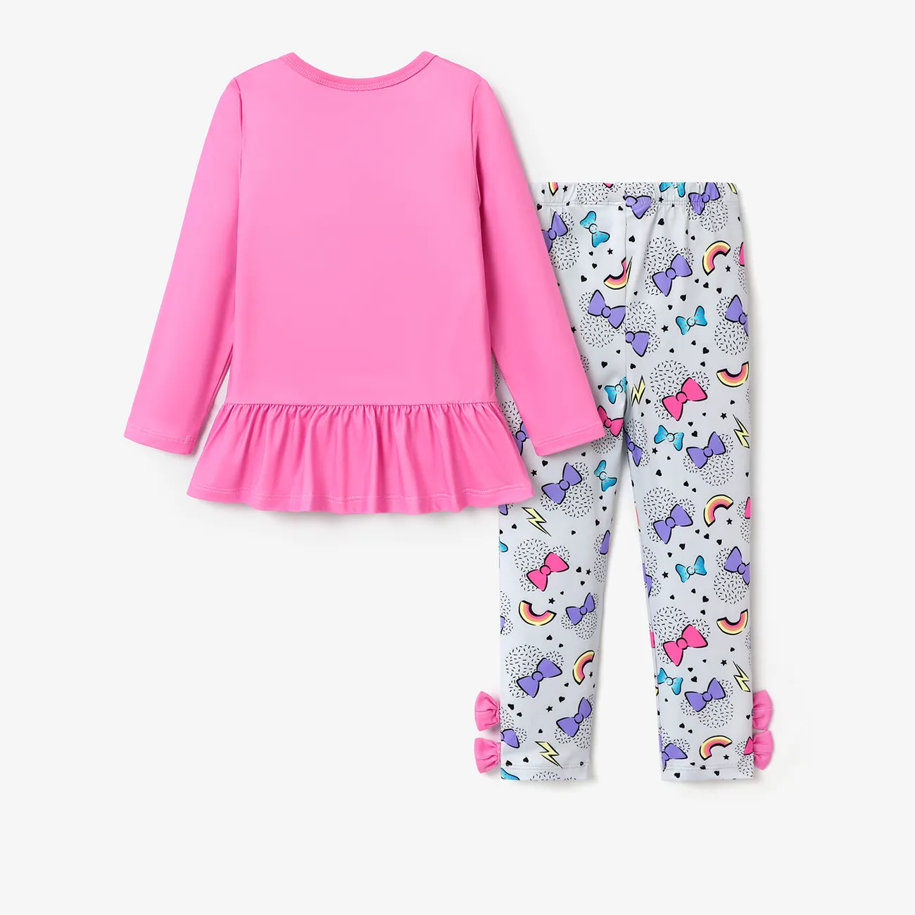 Disney Mickey and Friends Toddler Girl 2pcs Character Print Peplum Long-sleeve Tee and Bowknot Pants Set Hot Pink big image 1