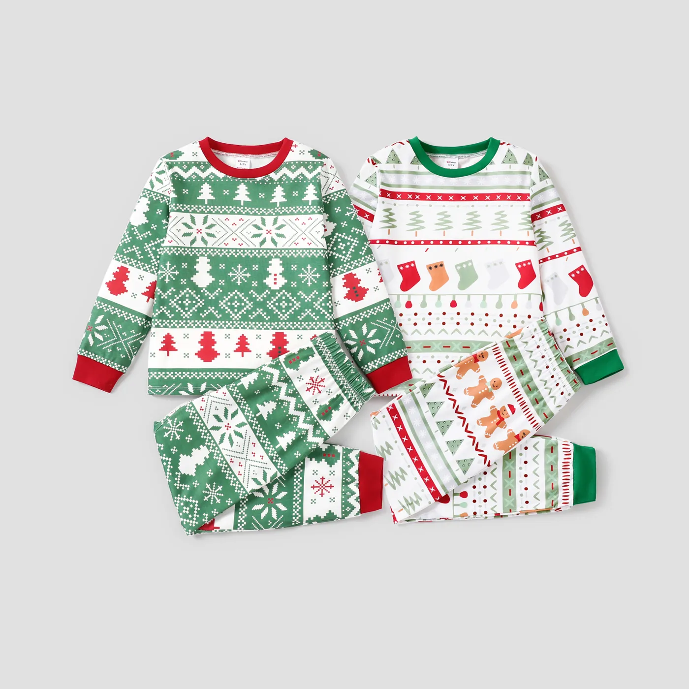 2pcs Kid/Toddler Girl/Boy Christmas Print Pajama Set Kid Color block image 2