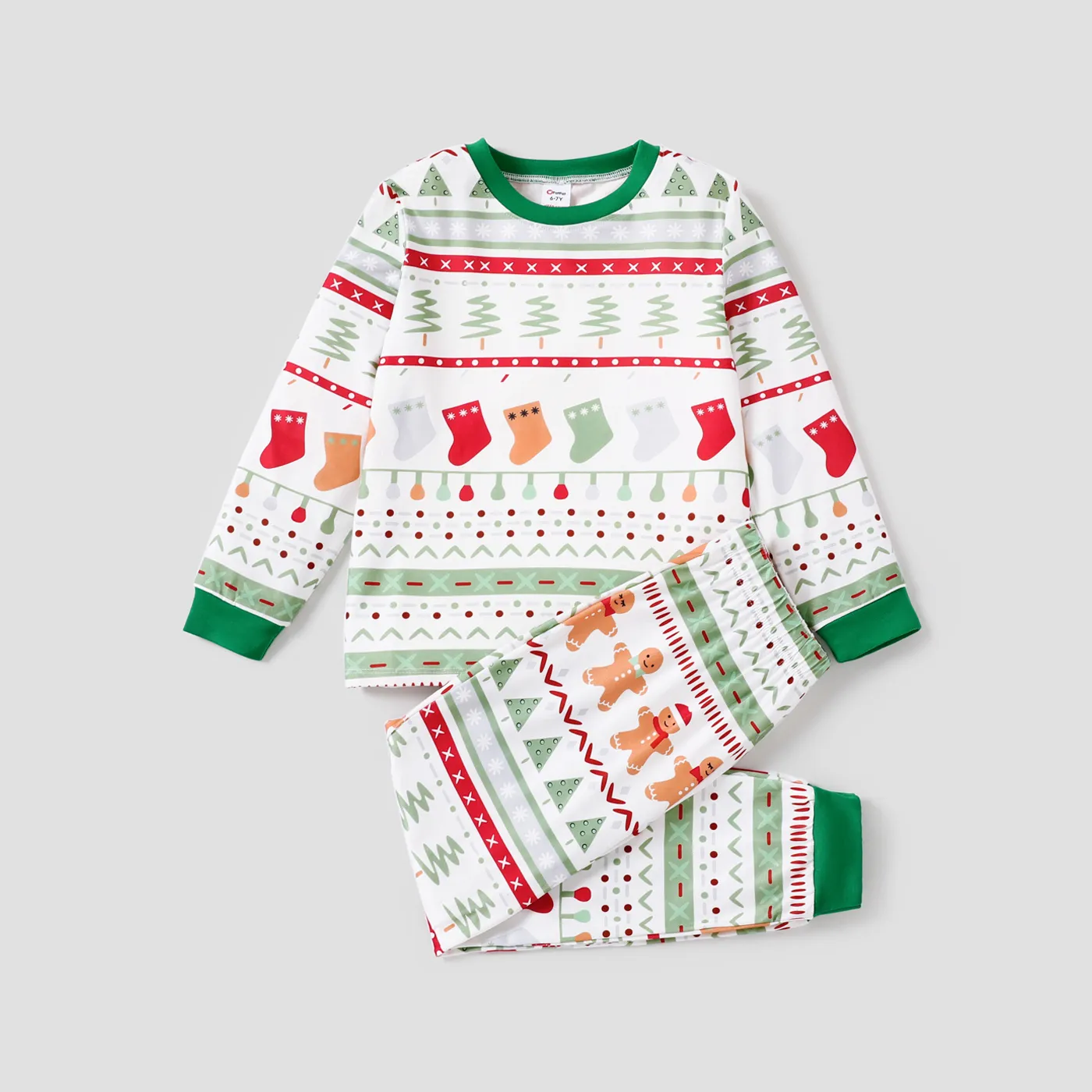 2pcs Kid/Toddler Girl/Boy Christmas Print Pajama Set Kid Color block big image 1