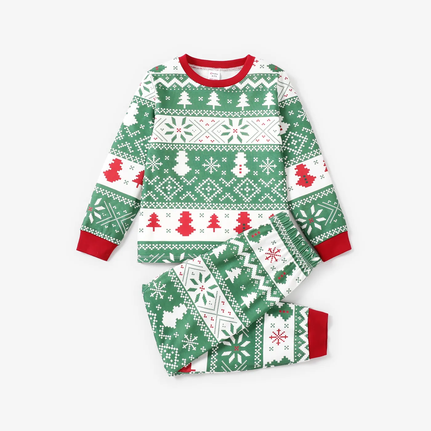 2pcs Kid/Toddler Girl/Boy Christmas Print Pajama Set Kid Green