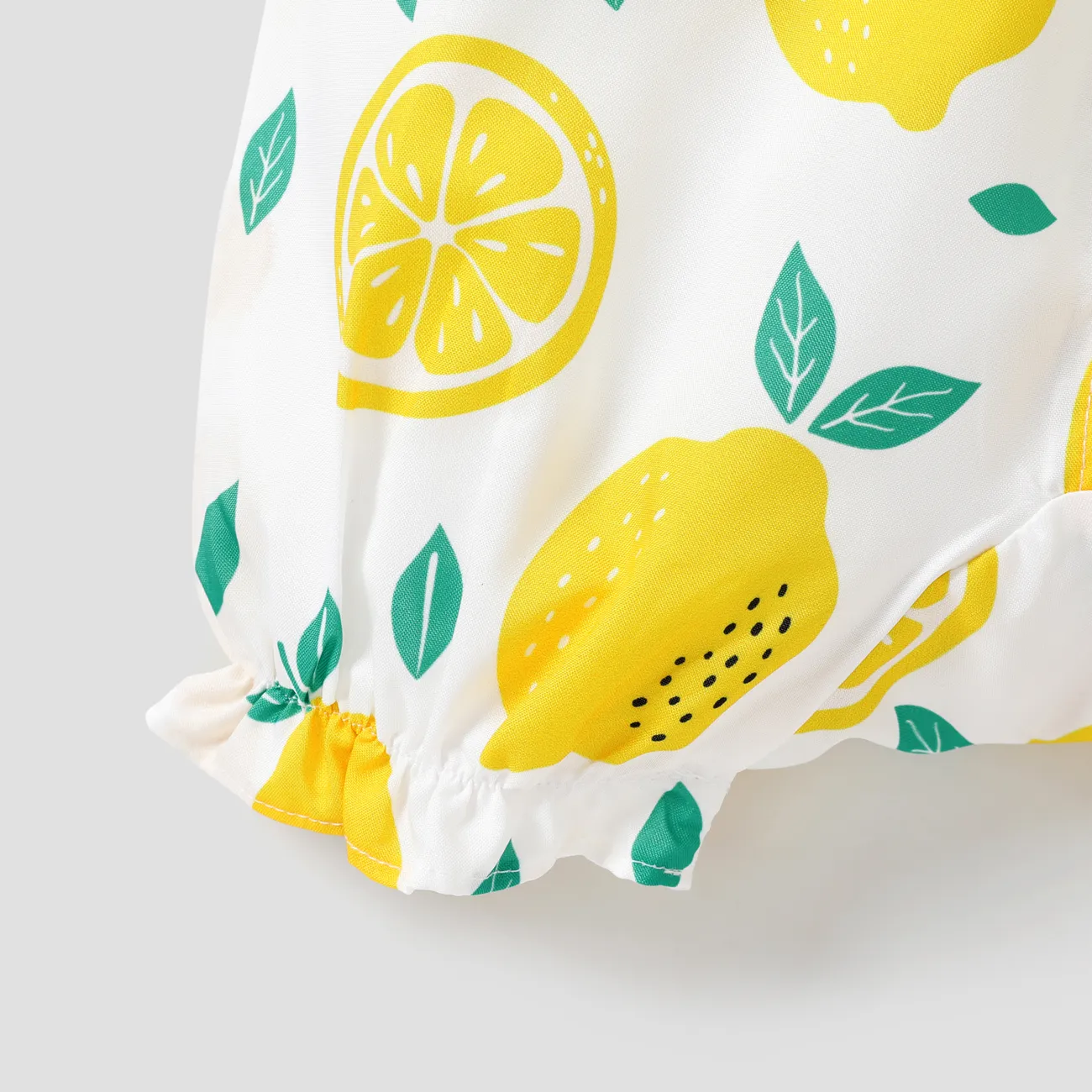 Baby Girl Allover Yellow Plaid/Lemon Print Flutter-sleeve Snap Romper Color block big image 1