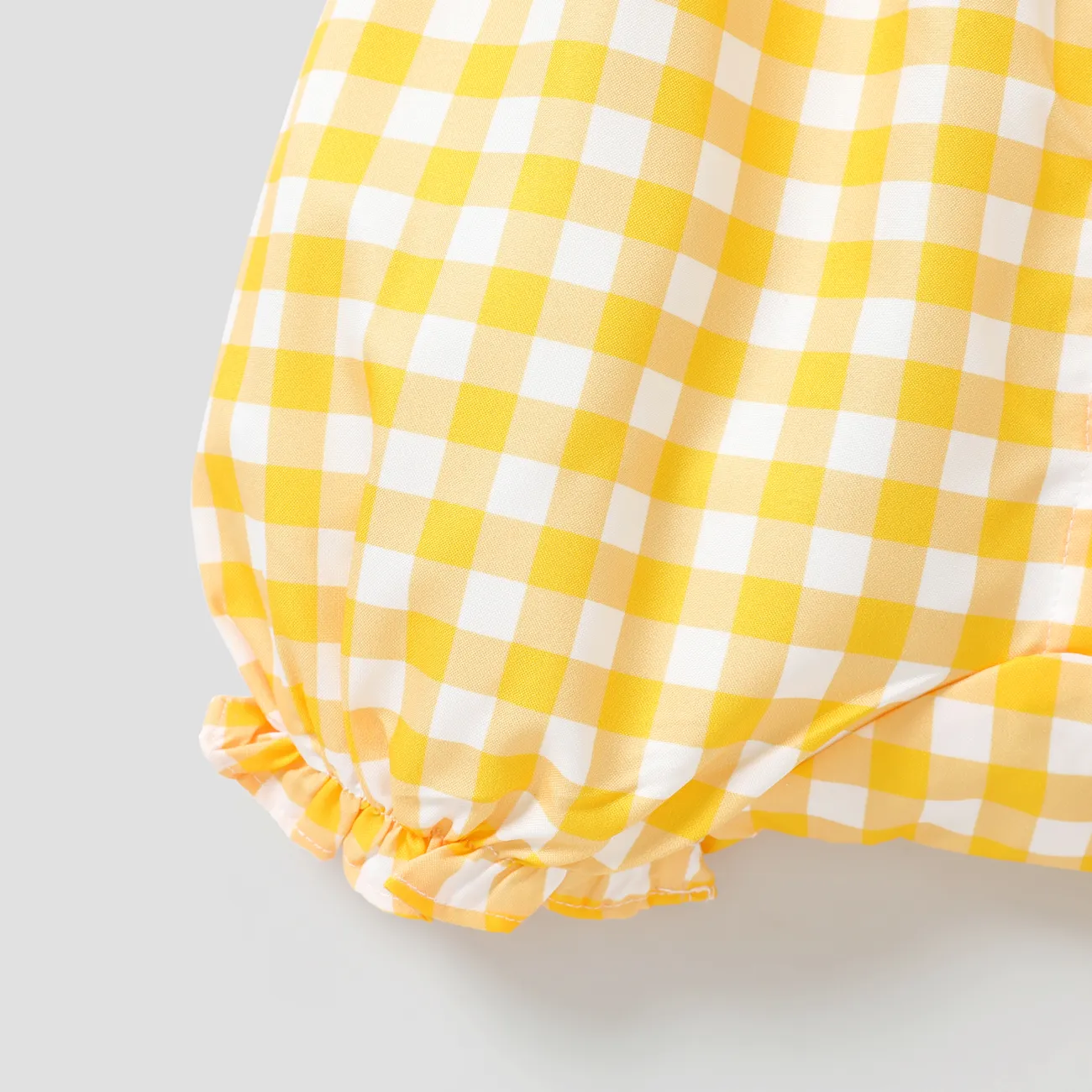 Baby Girl Allover Yellow Plaid/Lemon Print Flutter-sleeve Snap Romper Yellow big image 1