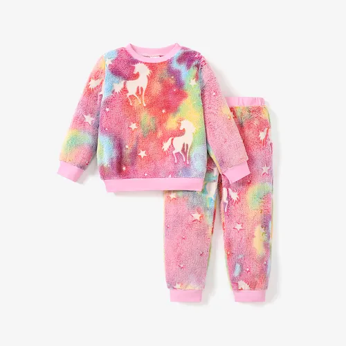 2pcs Kid Girl Tie-dyed Unicorn-themed Pajama Set