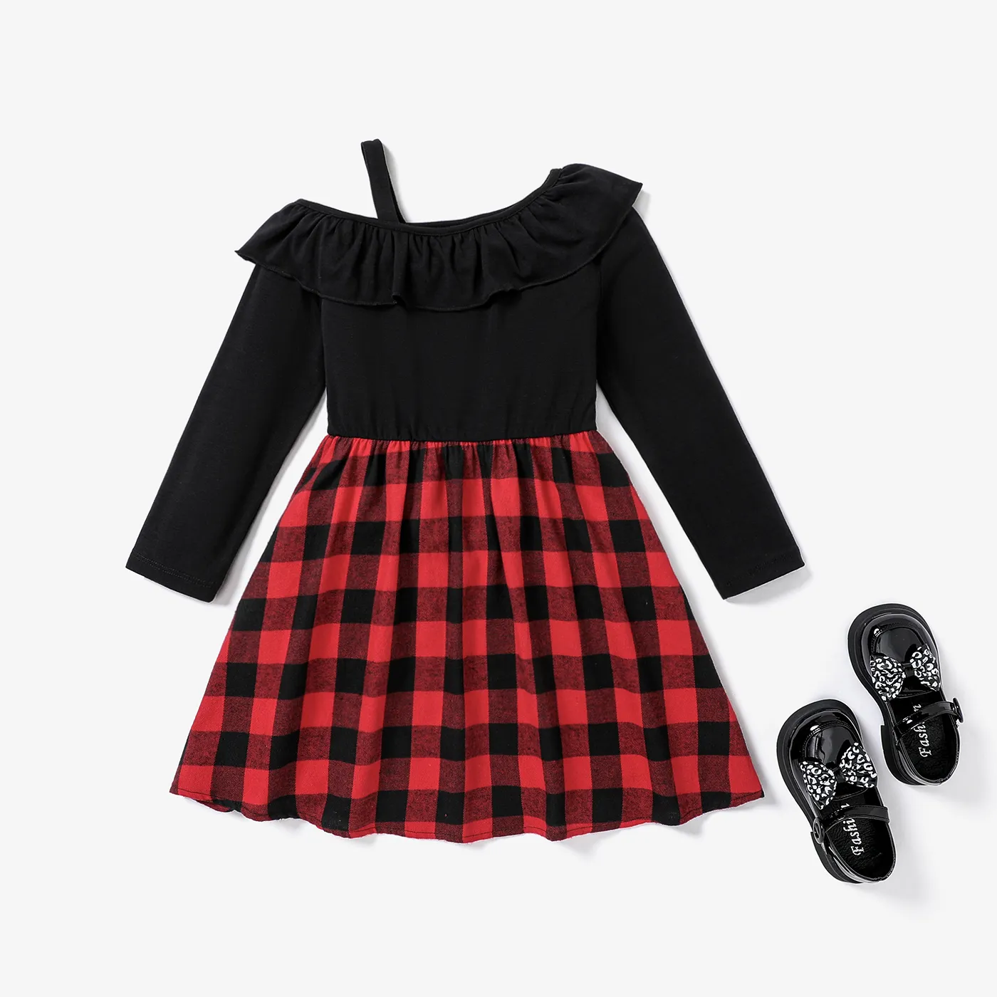 Kid Girl Christmas Sweet Ruffle Dress  Black big image 1