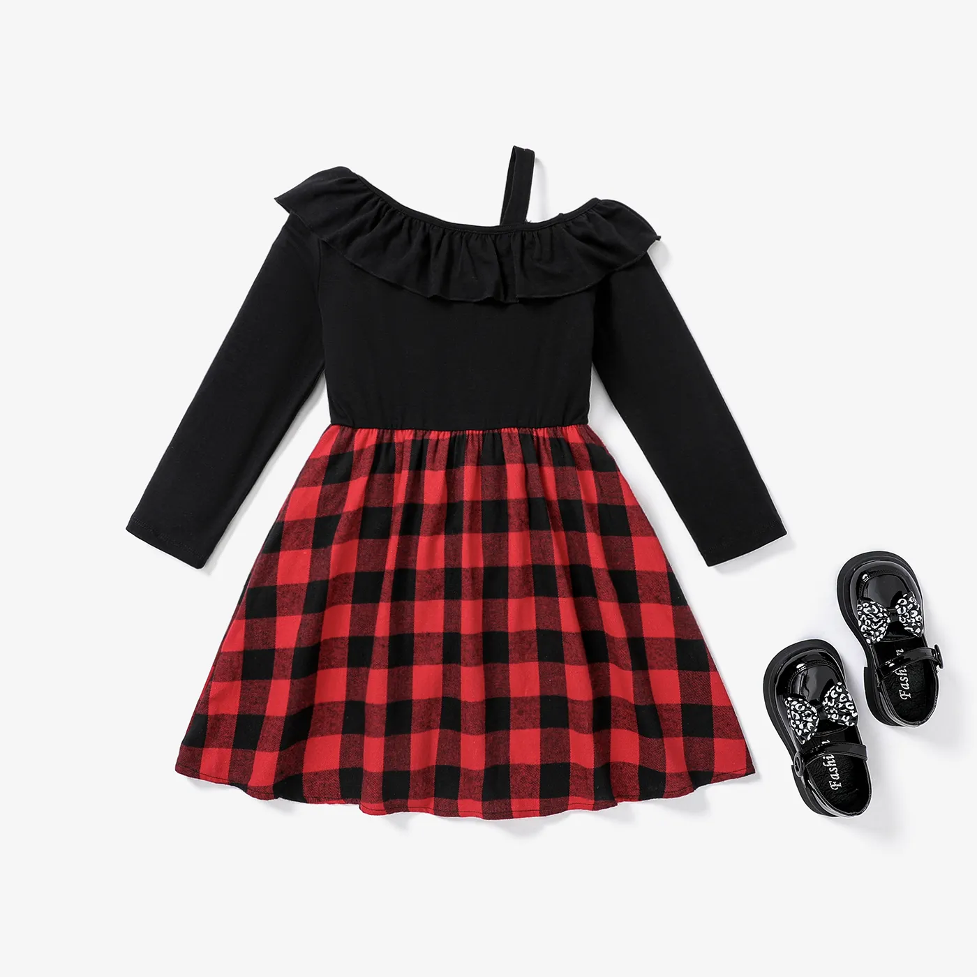 Kid Girl Christmas Sweet Ruffle Dress  Black image 2