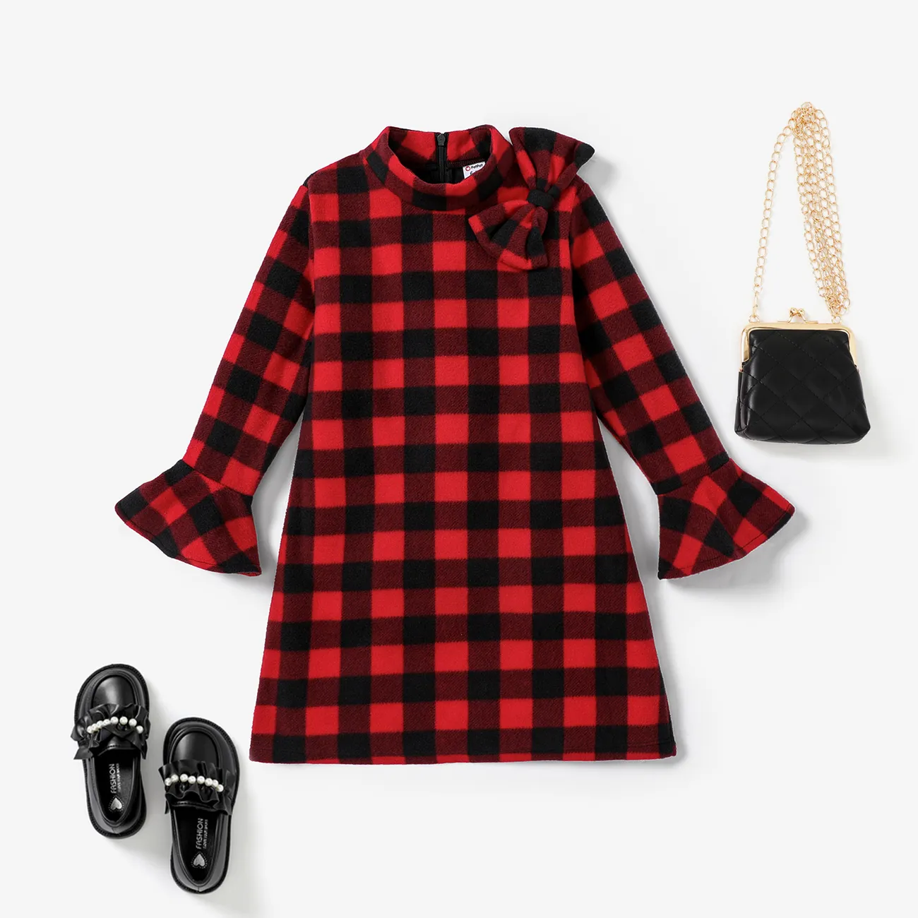 Kid Girl Sweet 3D Grid Dress Red big image 1