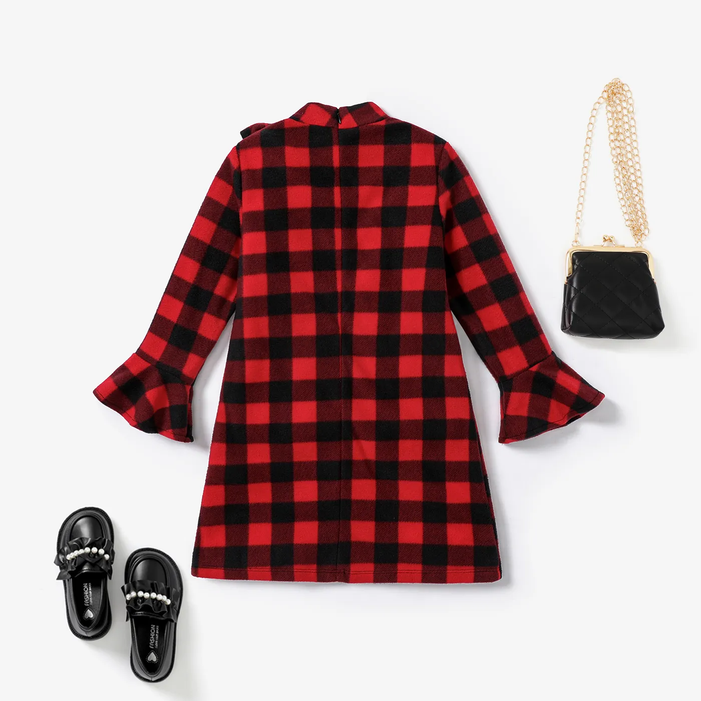 Kid Girl Sweet 3D Grid Dress  Red image 4