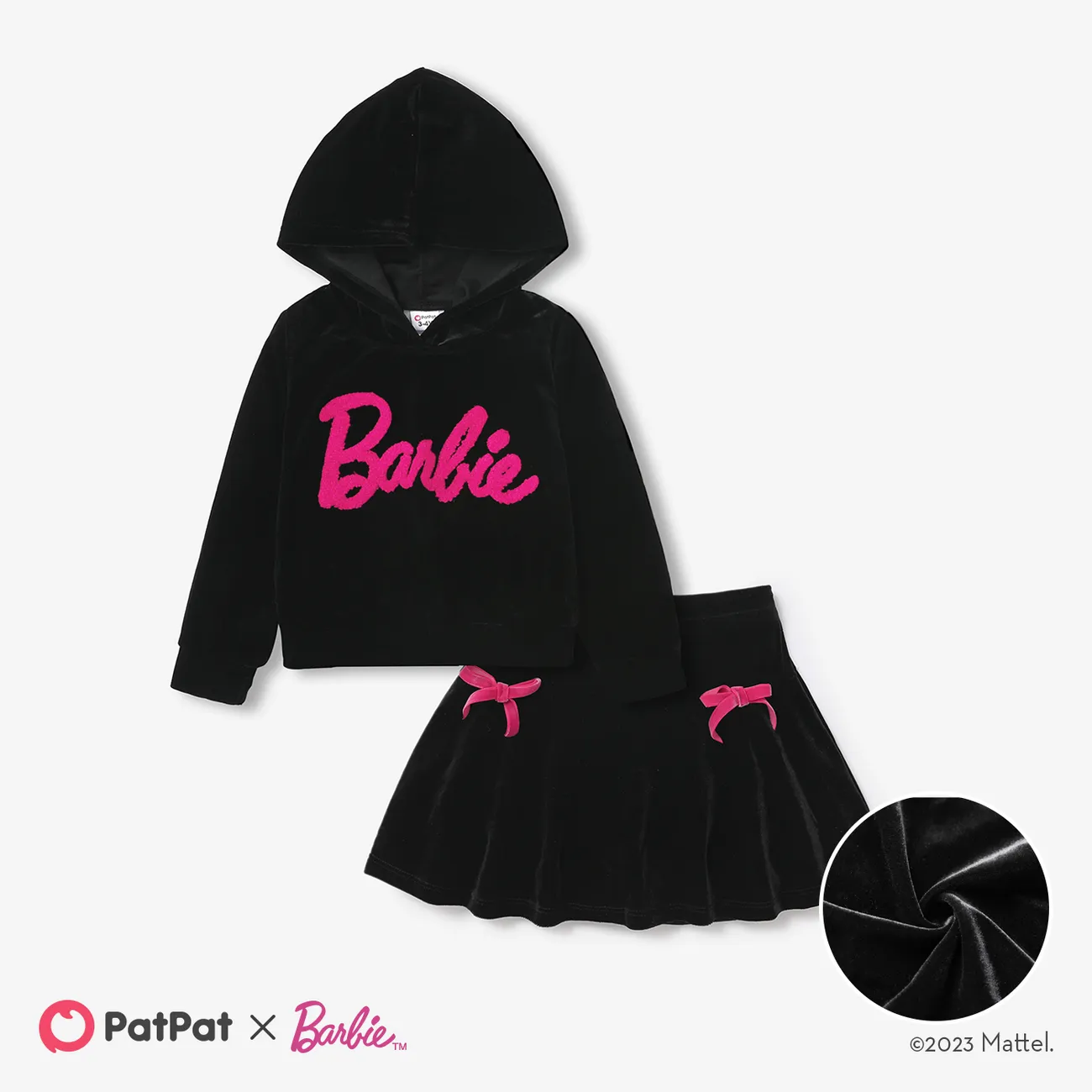 Barbie 2pcs Toddler Girl Hooded Long-sleeve Top and Bowknot Design Skirt Set Black big image 1