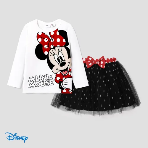 Disney Mickey and Friends Toddler/Kids Girl Cute Character Print Top and Mesh Skirt sets 
