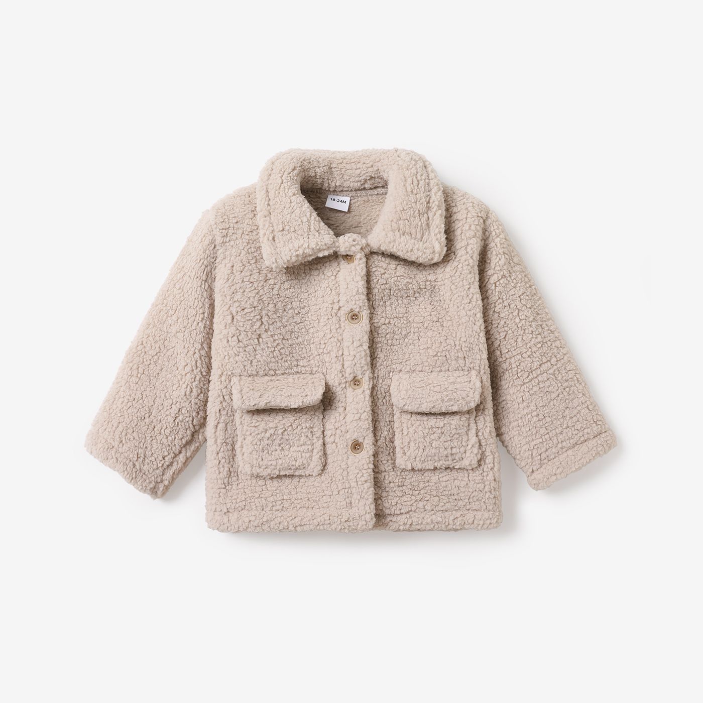 Toddler Girl/Boy Pocket Button Design Lapel Collar Fuzzy Jacket Coat