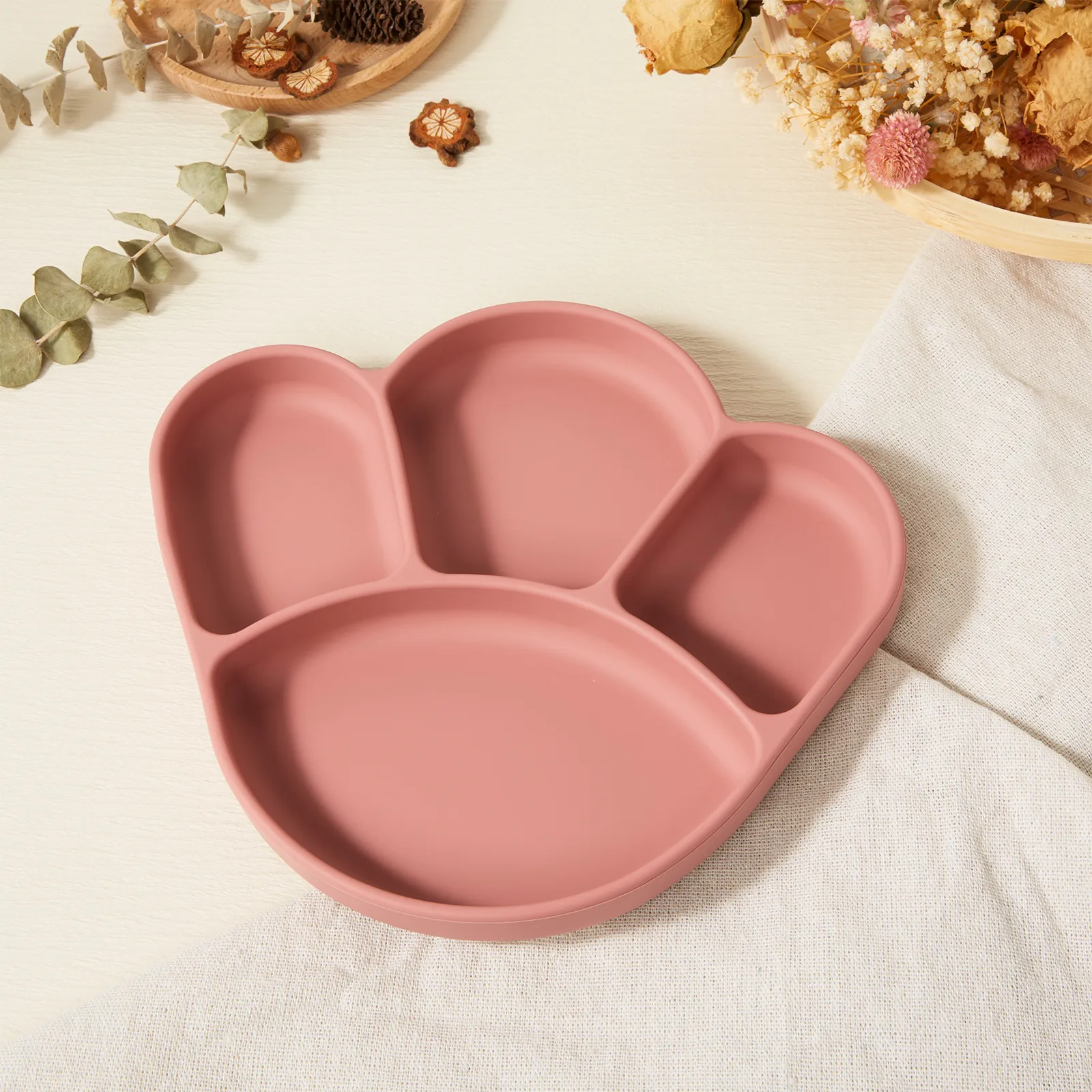 Silicone Kids' Meal Plate with Suction Base Cameo brown