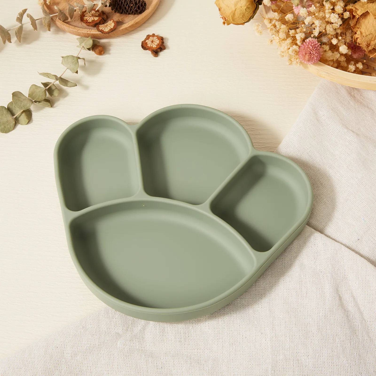 Silicone Kids' Meal Plate with Suction Base Green