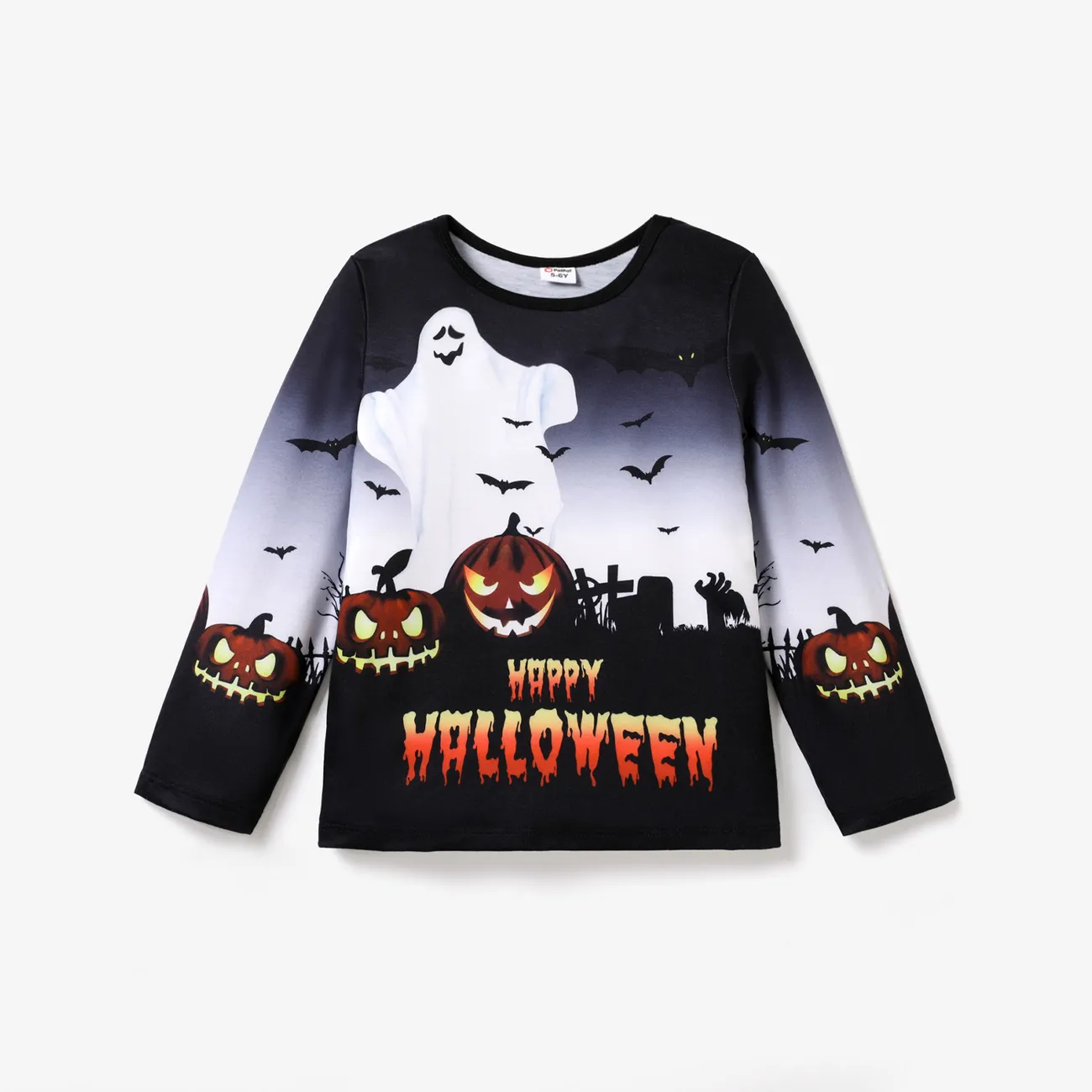 Halloween Kid Boy Pumpkin/Letter/Animal Print Long Sleeves T-shirt  big image 1