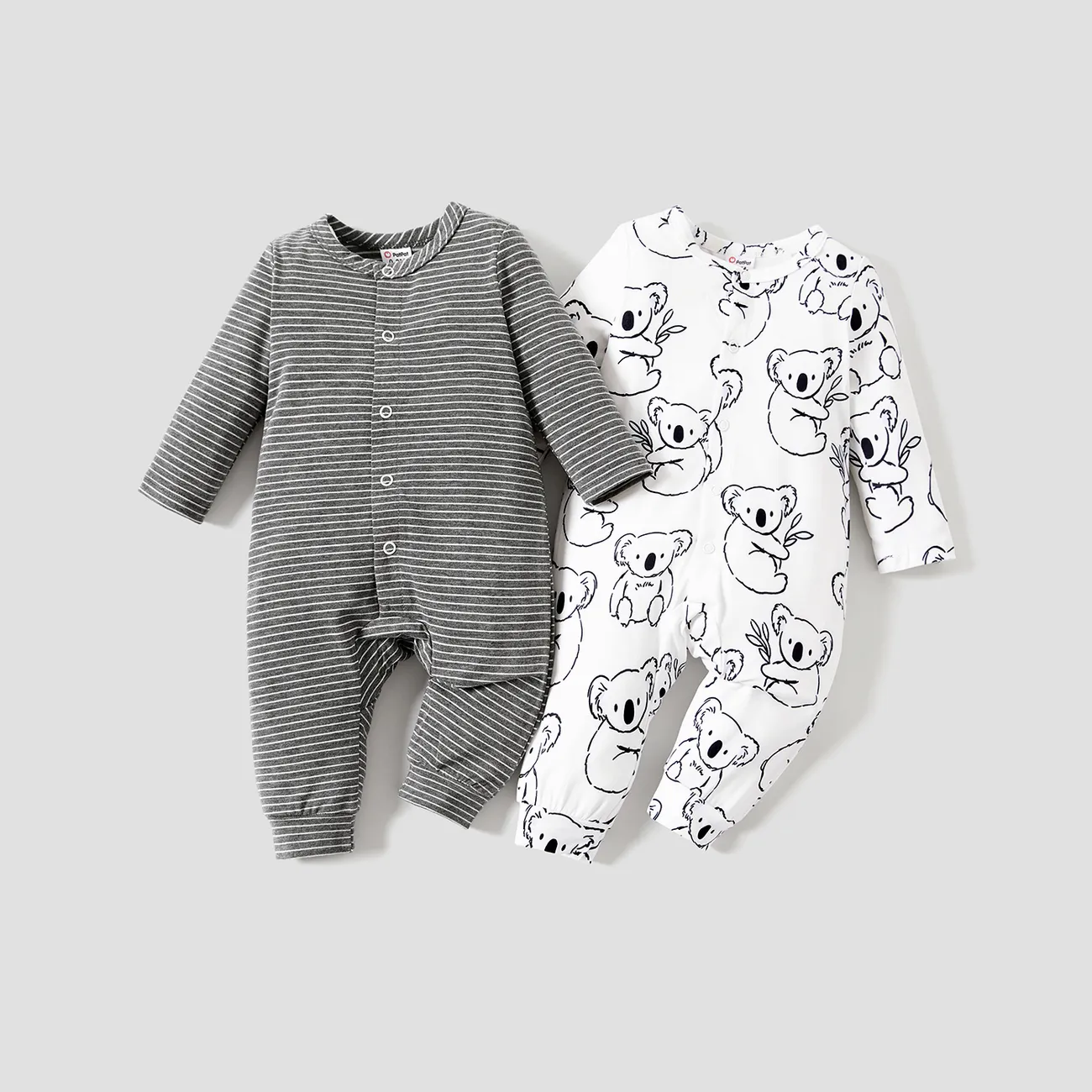 Baby Boy/Girl  Childlike Animal Print Button Long Sleeves Jumpsuit White big image 1