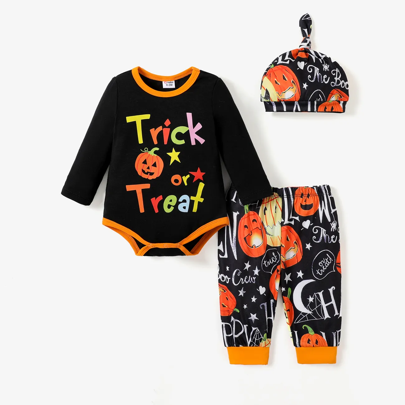 3pcs Baby Girl/Boy Halloween Polyester Set Black big image 1