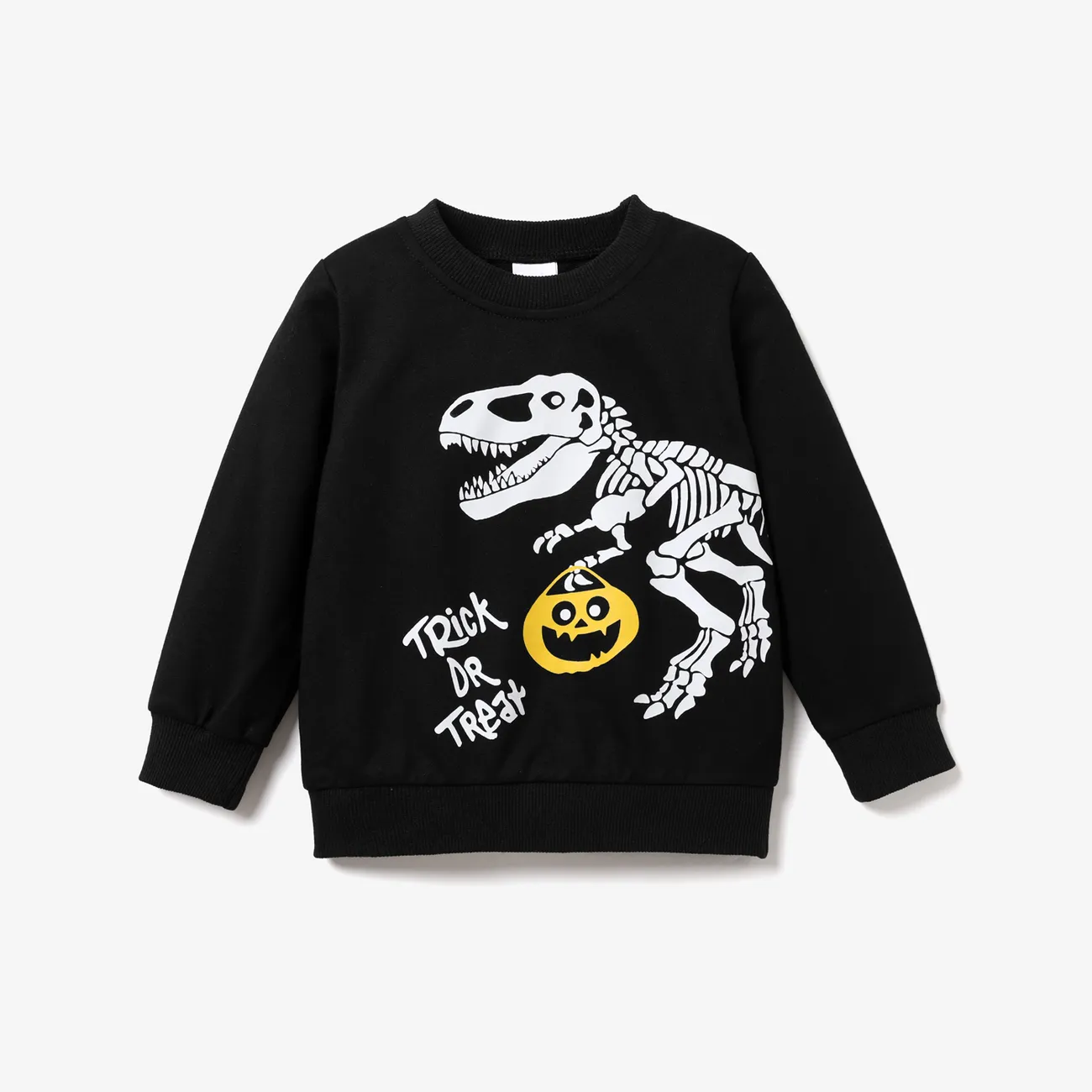 Halloween Toddler Boy Glow-in-the-dark Dinosaur Sweatshirt Black big image 1
