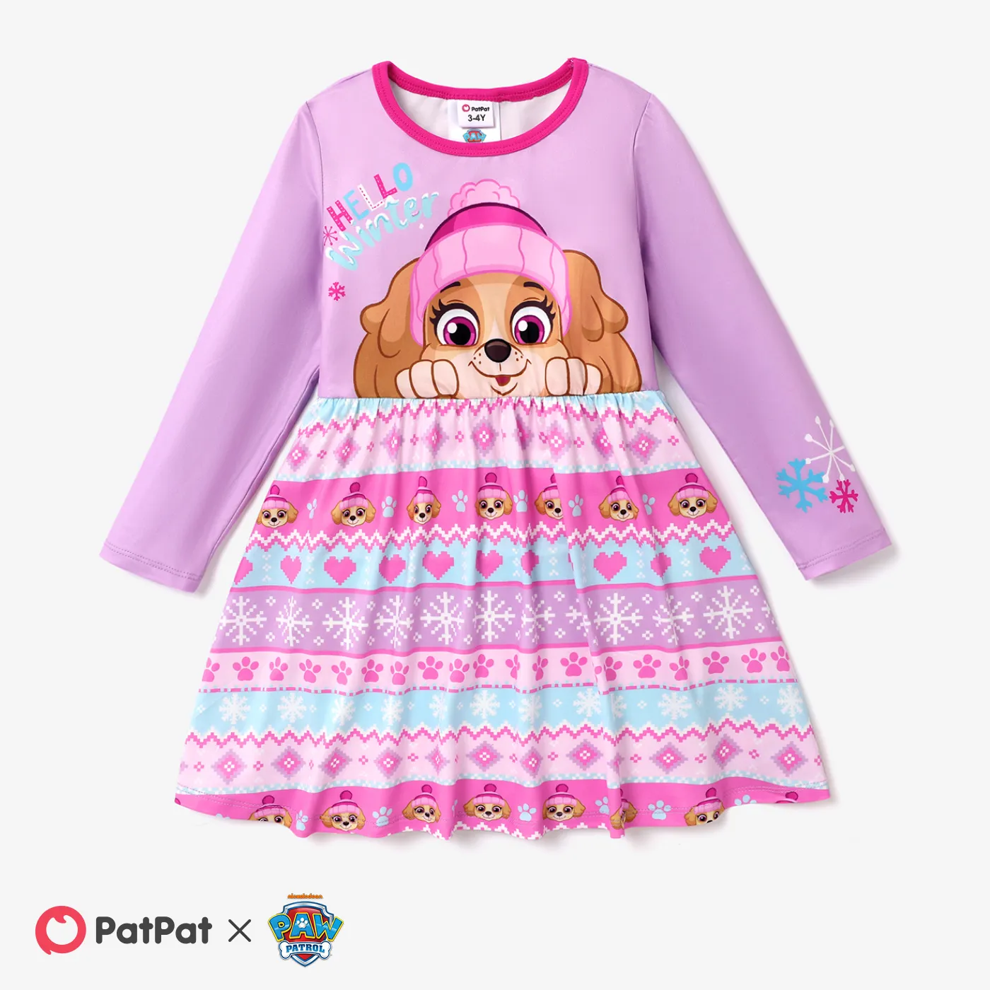 PAW Patrol Toddler Girl Christmas Character Print Long-sleeve Dress Purple