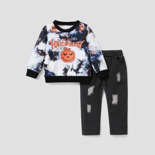 2pcs Toddler Boy  Halloween  Pattern Long Sleeve Set  