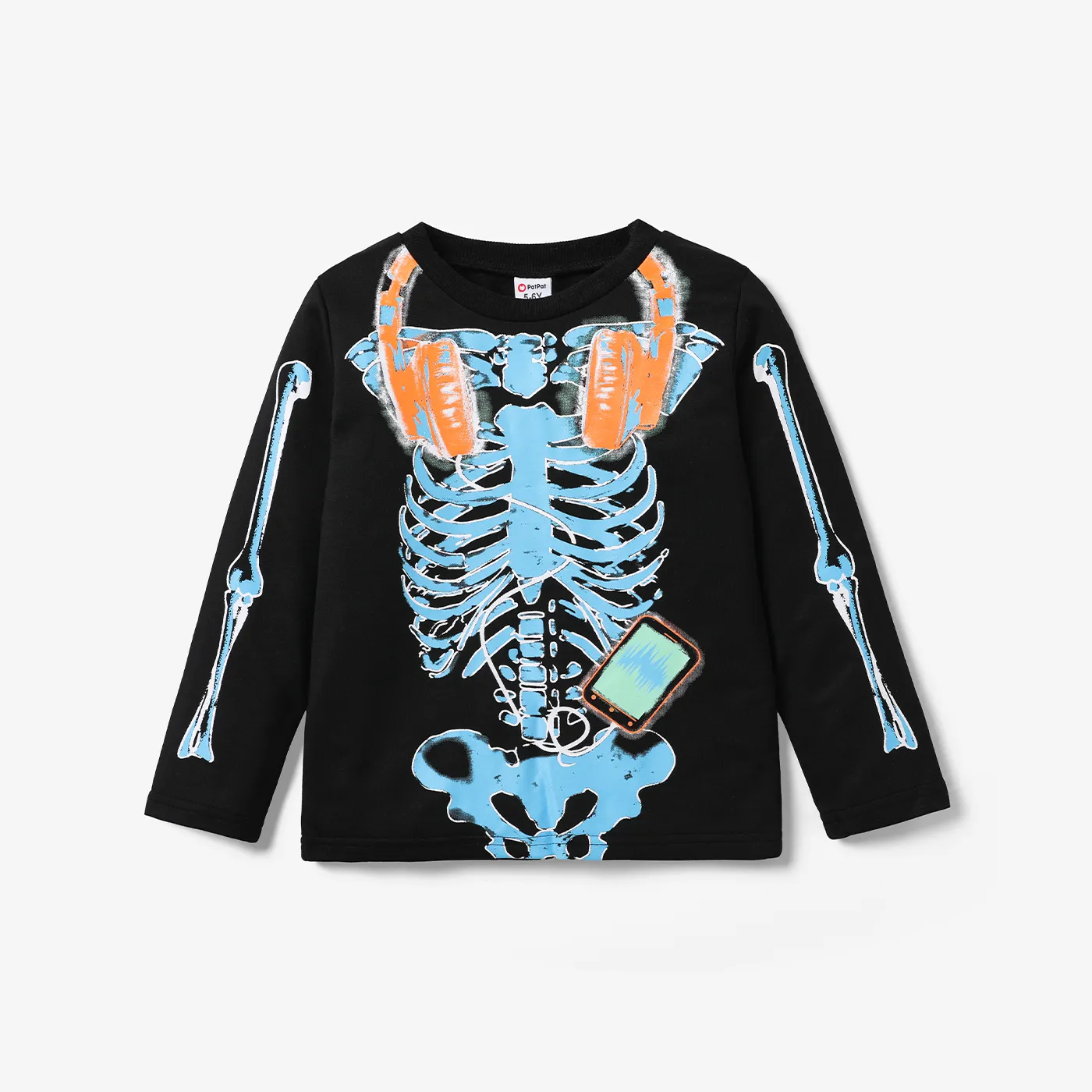 

Kid Boy Halloween Long Sleeve T-shirt with an X-Ray Skeleton Print