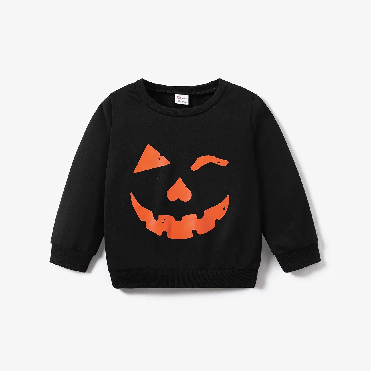 Toddler Boy/Girl Halloween Pumpkin Print Pullover Sweatshirt Black big image 1