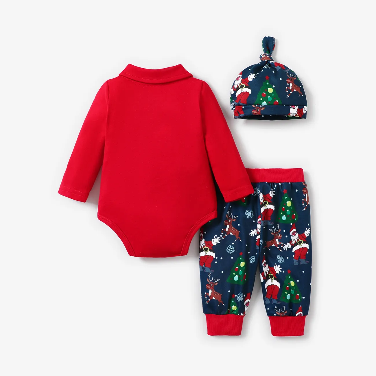 Noël 3 pièces Bébé Garçon Col de t-shirt polo Enfantin Manches longues ensemble pour bébé Rouge big image 1